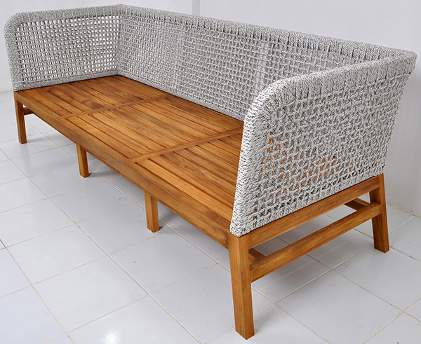 Solid teak and rope loom sofa