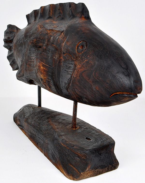 antique teak standing fish