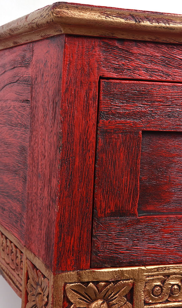 red and gold distressed reclaimed restaurant station with 6 trays