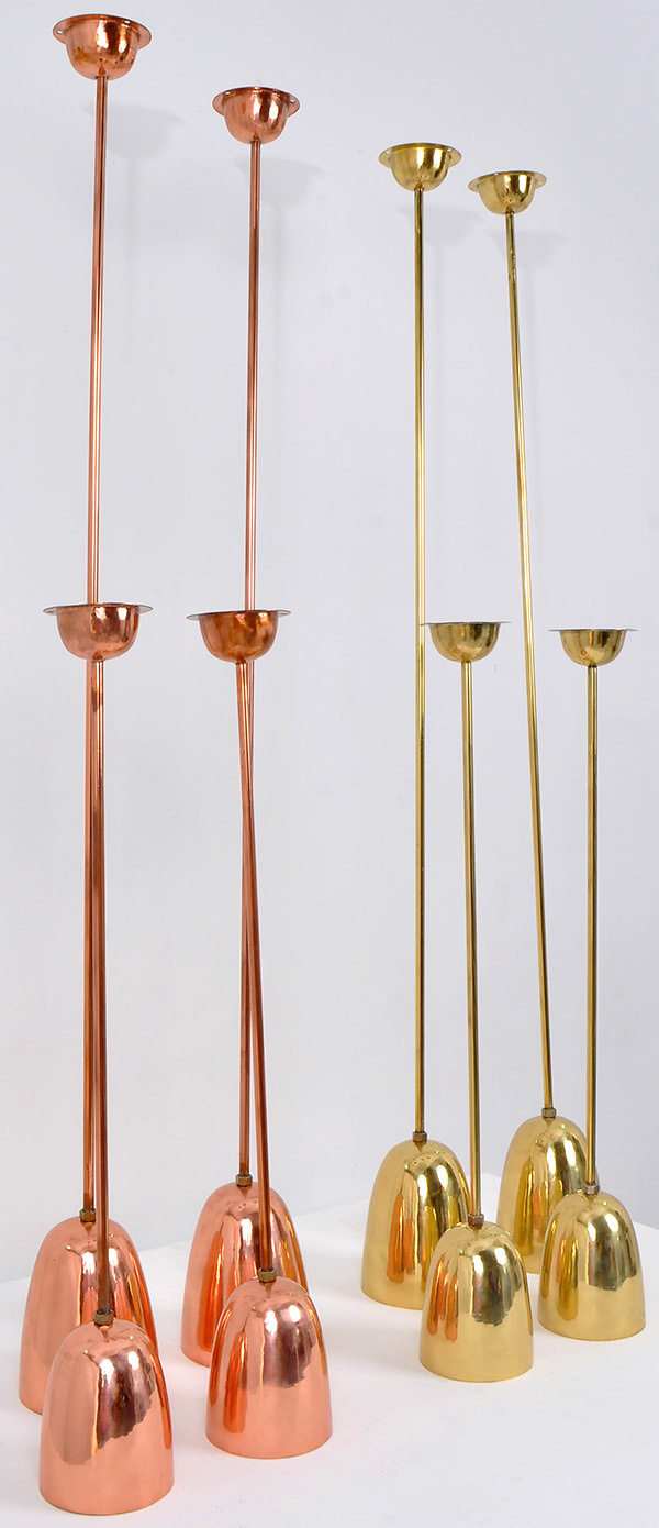 set of copper hanging lamps in golden and red natural finish