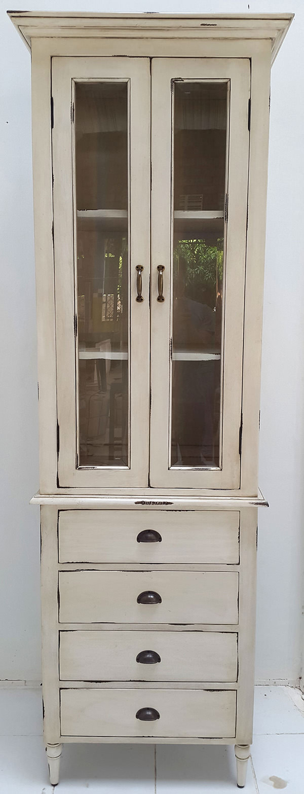 white mahogany vintage bookcase with carved ornements