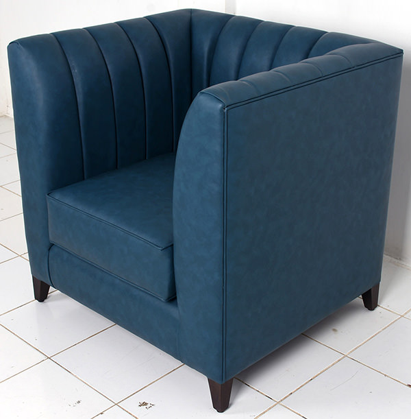 lounge armchair with blue leather upholstery
