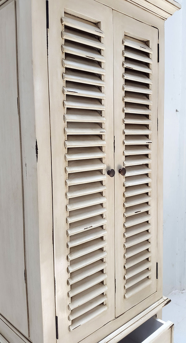 distressed provincial mahogany shelves with two doors and tree drawers