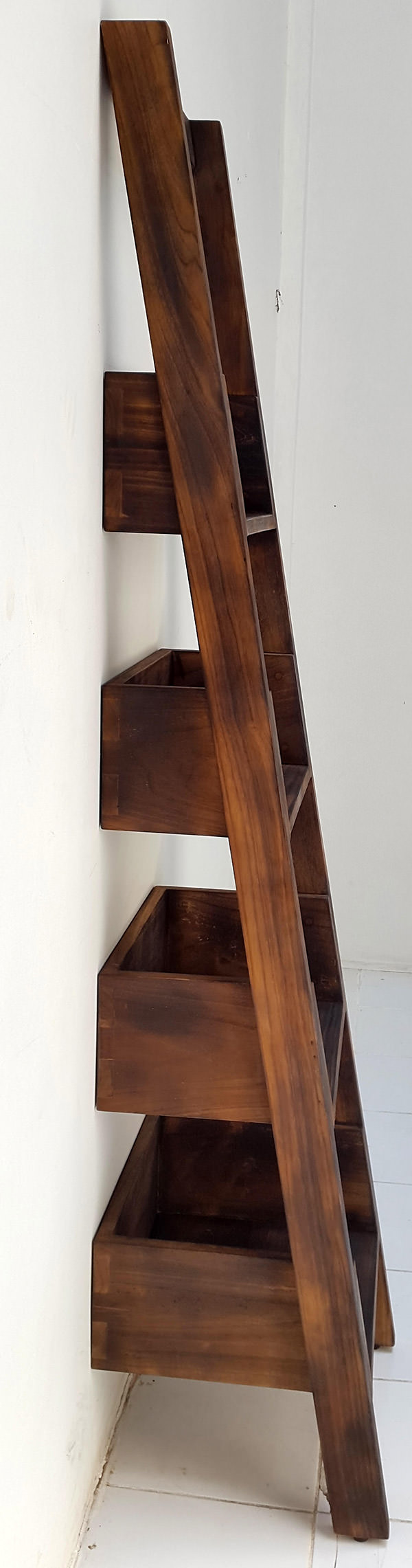 teak ladder rack with vintage finish