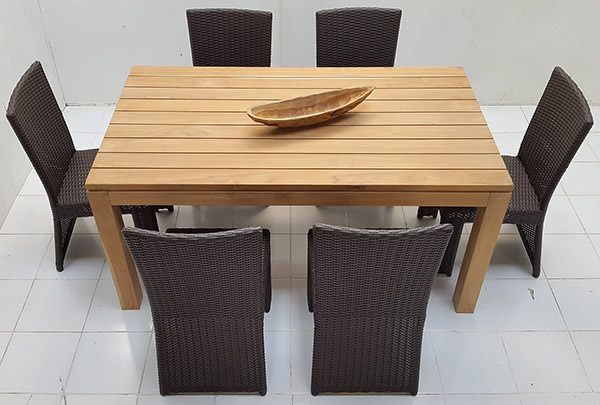 garden teak wood table and wicker seats set