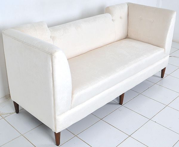 mahogany bar sofa with white upholstery