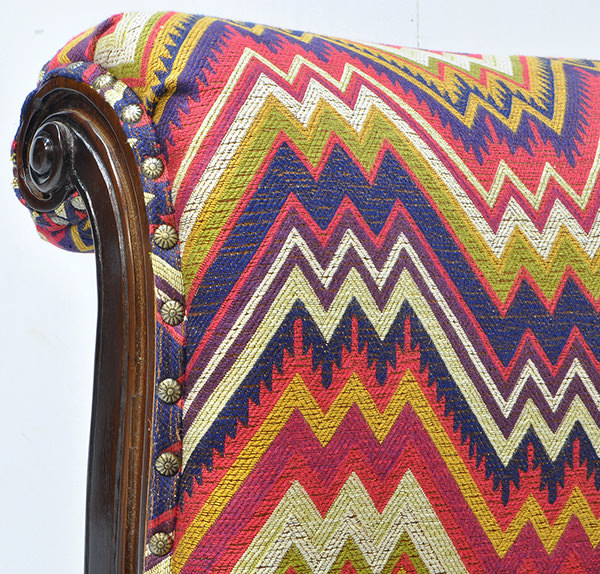 carved teak wood and Peruvian fabric