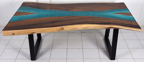 suar table with river resin