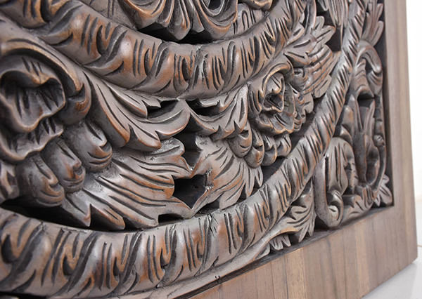 hand made wood carving details with reclaimed wood finish