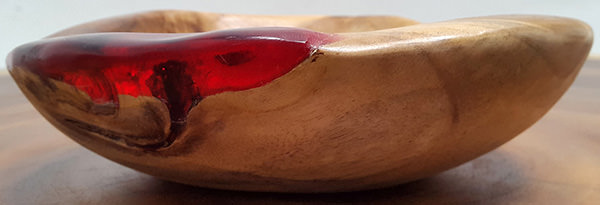 teak and red resin fruit bowl