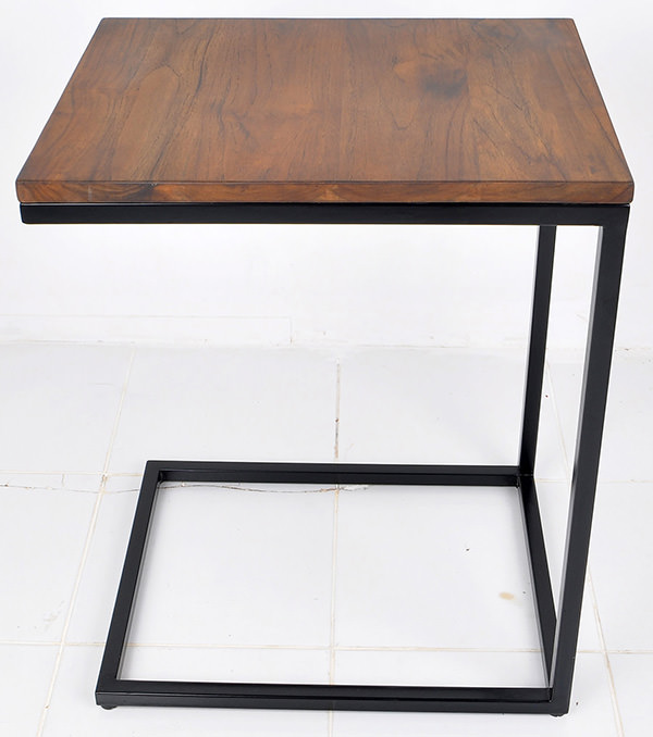 black iron and teak square table