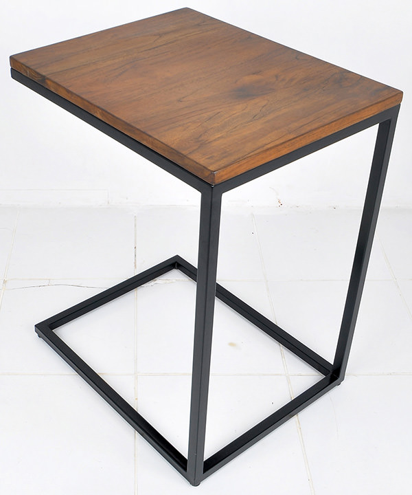 black iron and natural teak square table