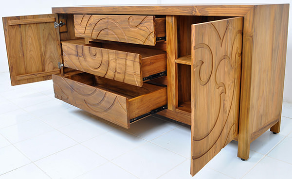 traditional teak wood sideboard with 2 doors