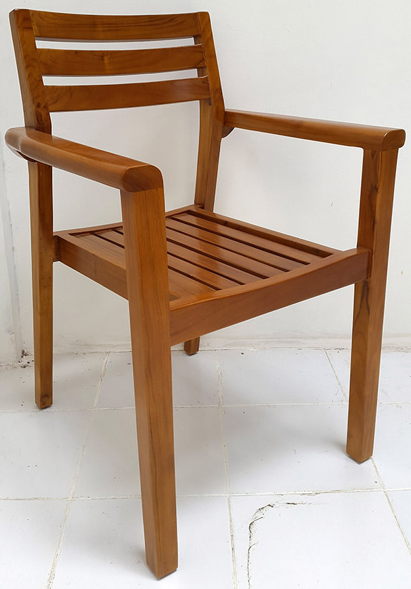 teak garden chair with square arms and natural finish stain