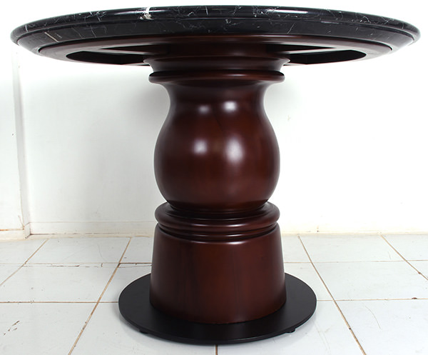 Classic brown mahogany round leg with black marble top