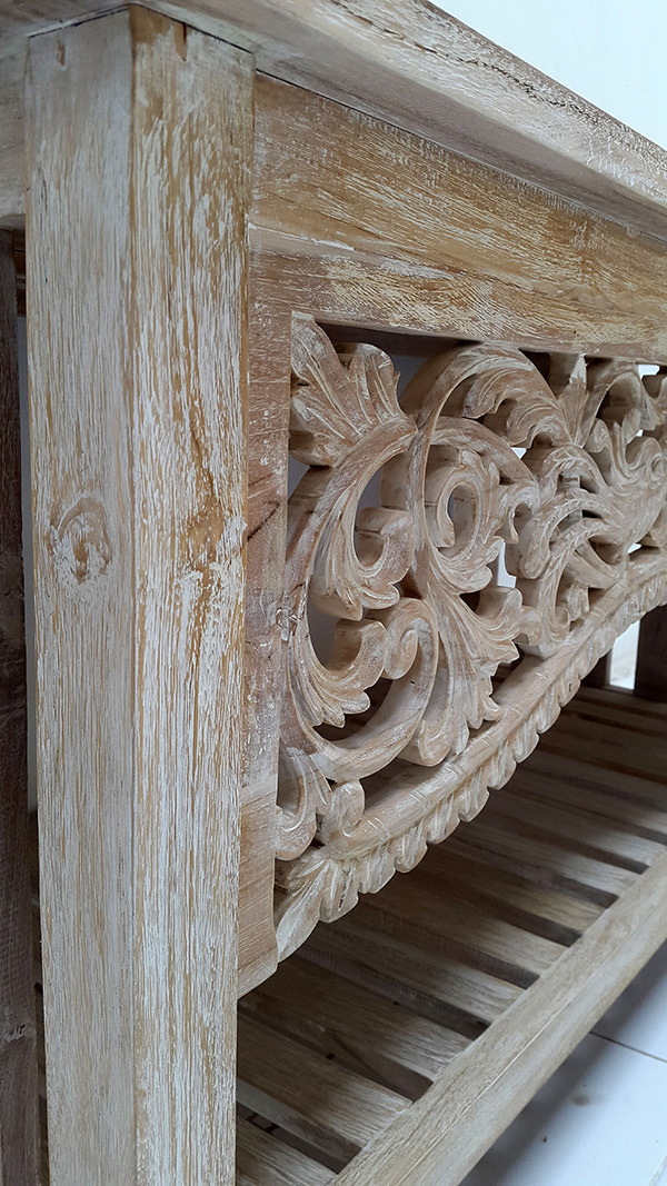 teak white washed finishing detail