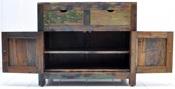 teak and iron antique buffet with solid recycled paint finish