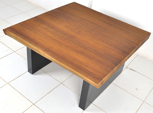 rooftop square coffee table with natural solid teak top and black metal legs