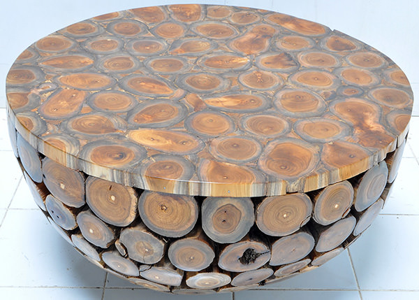 indoor teak round coffee table with resin