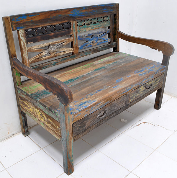 teak bench with boat wood finish