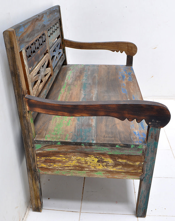 teak bench with painted boat wood finish