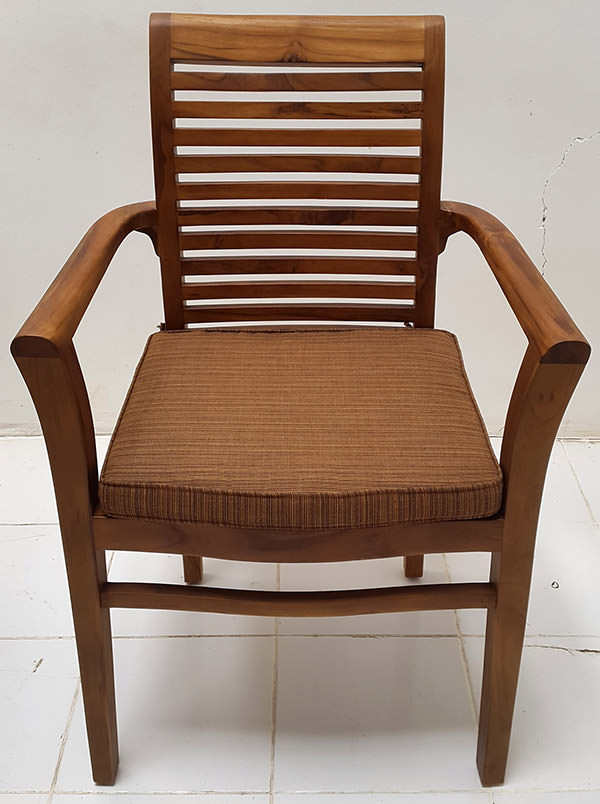 teak garden chair with square arms and outdoor fabric cushion
