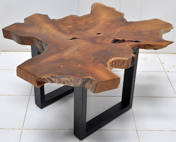 solid teak table top with a natural shape