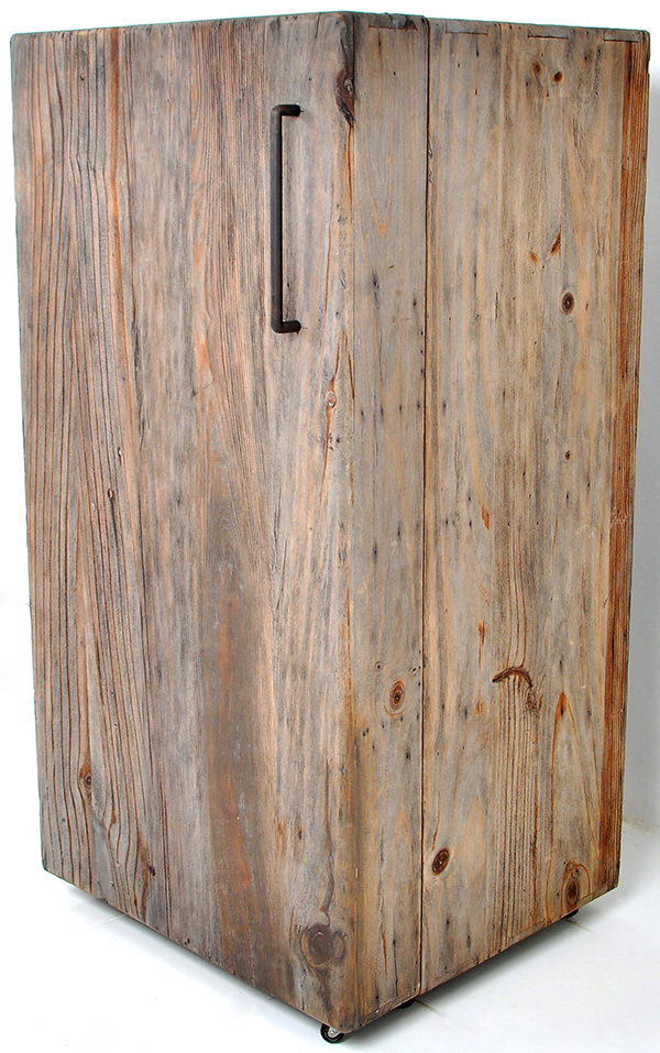 antique wooden fridge with dirty finish