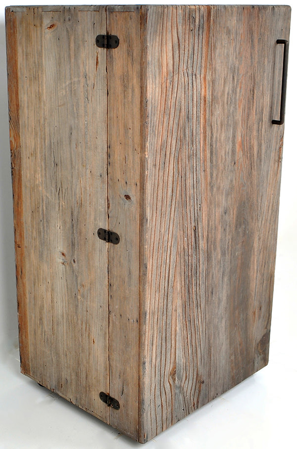 antique wooden fridge with reclaimed finish