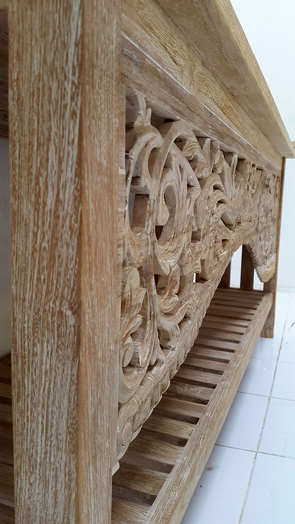 teak white washed carving