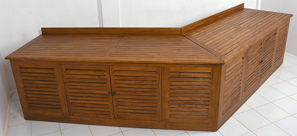 outdoor corner teak cabinet