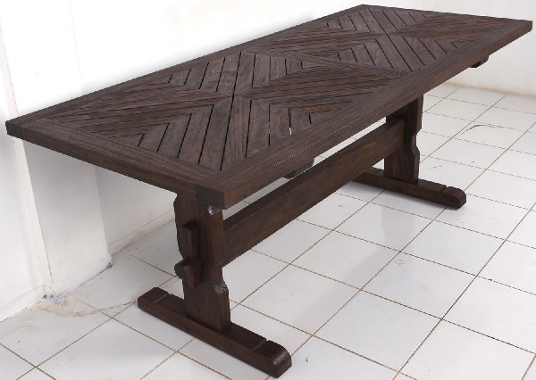 dark brown outdoor table with pattern