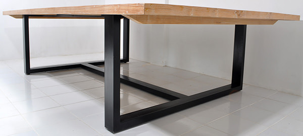 natural wooden table with square black iron legs