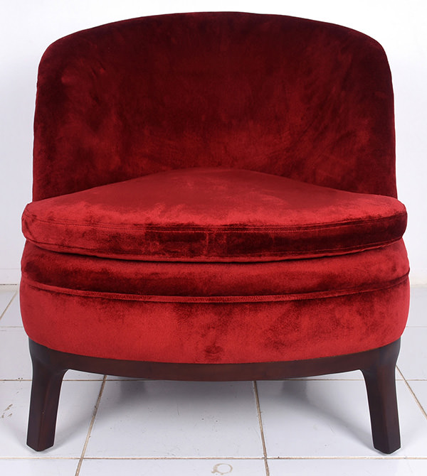Classic Scandinavian lounge chair restaurant furniture with red velvet and solid teak legs