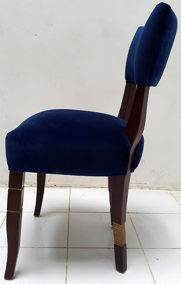 restaurant teak and velvet dining chair