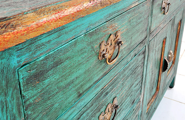green mahogany painted cabinet with brass handle