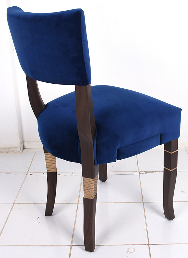 restaurant indoor dining chair with blue velvet and solid mahogany