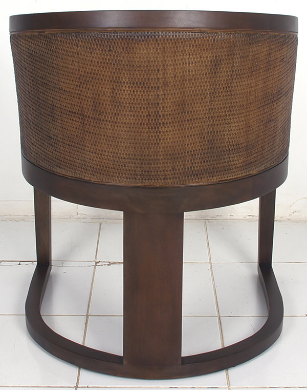 round custom made rattan dining chair with dark glaze finish
