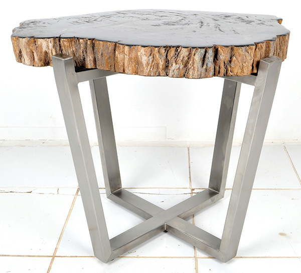 natural fossil side table top with stainless steel legs