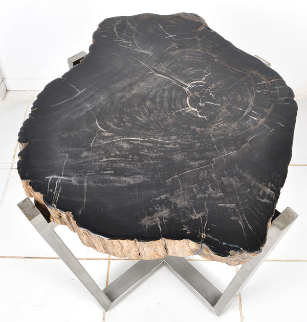 natural wooden fossil side table with stainless steel legs