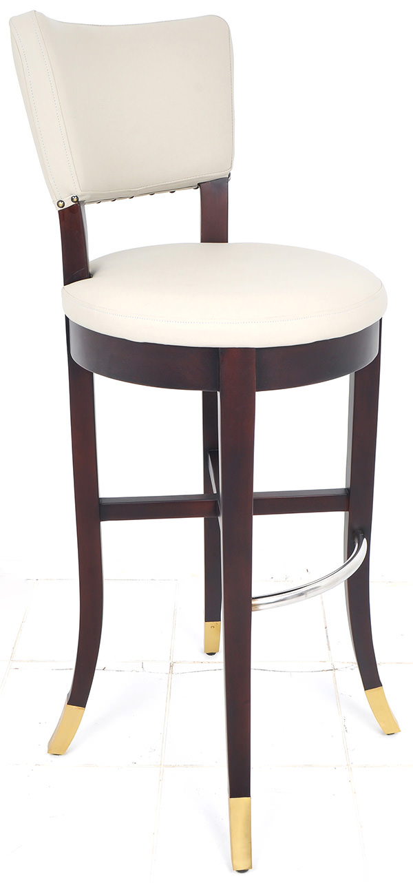 french mahogany, leather and steel bar chair