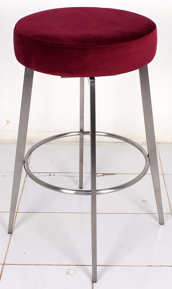 red velvet stool and clear stainless steel furniture with hairline brushing