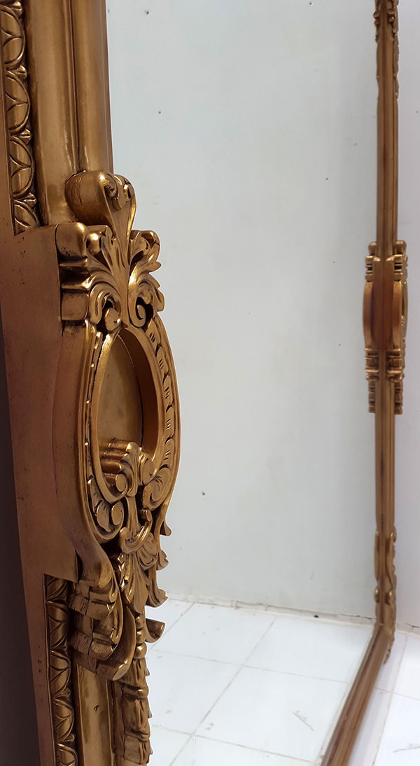 golden teak carved mirror