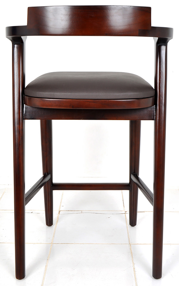 Indoor Scandinavian bar chair with leather seat and teak frame