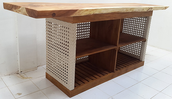 teak, synthetic rattan and suar garden bar with natural finishing