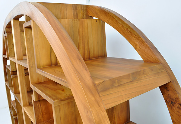 round Chinese bookcase with natural stain