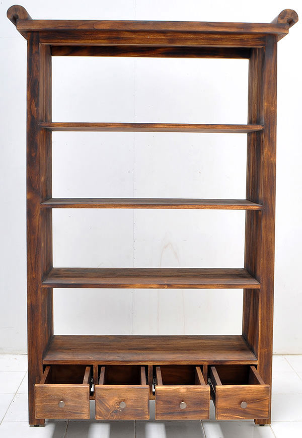 teak book rack with 4 drawers