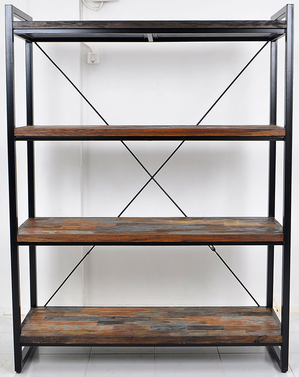 black iron and teal book rack