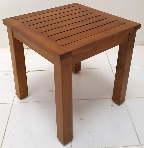 teak square outdoor table with natural finishing