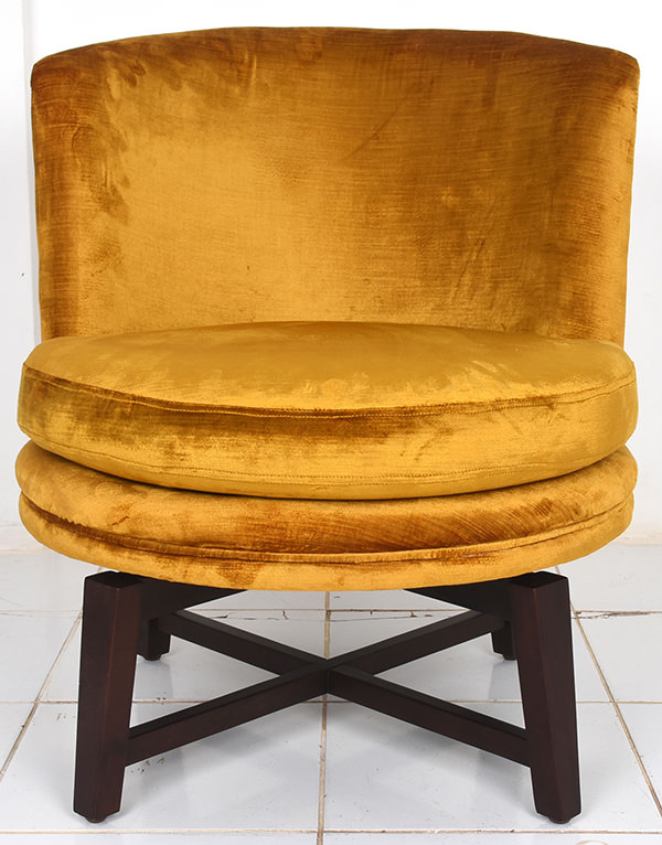 teak and velvet restaurant lounge chair